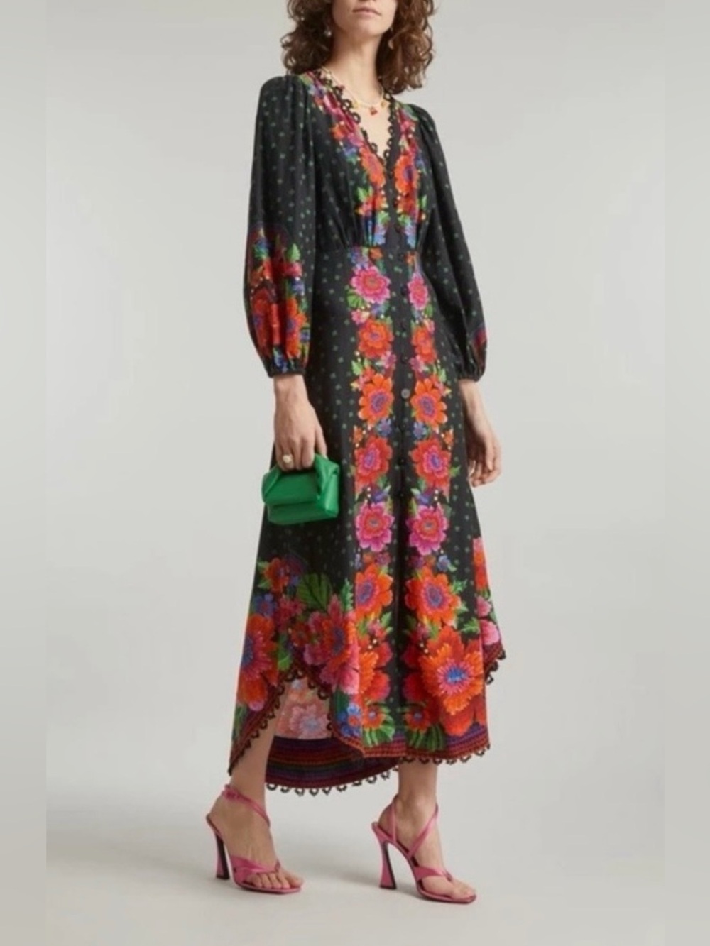 Farm Rio Blooming Garden Long Sleeve Maxi Dress Size M
